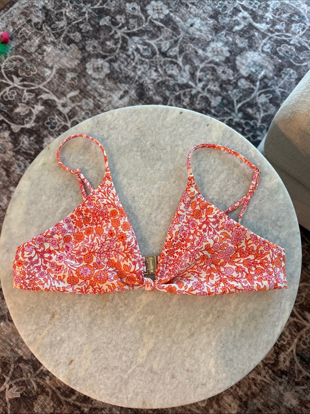 Skatie Pink and Orange Floral Bikini Top